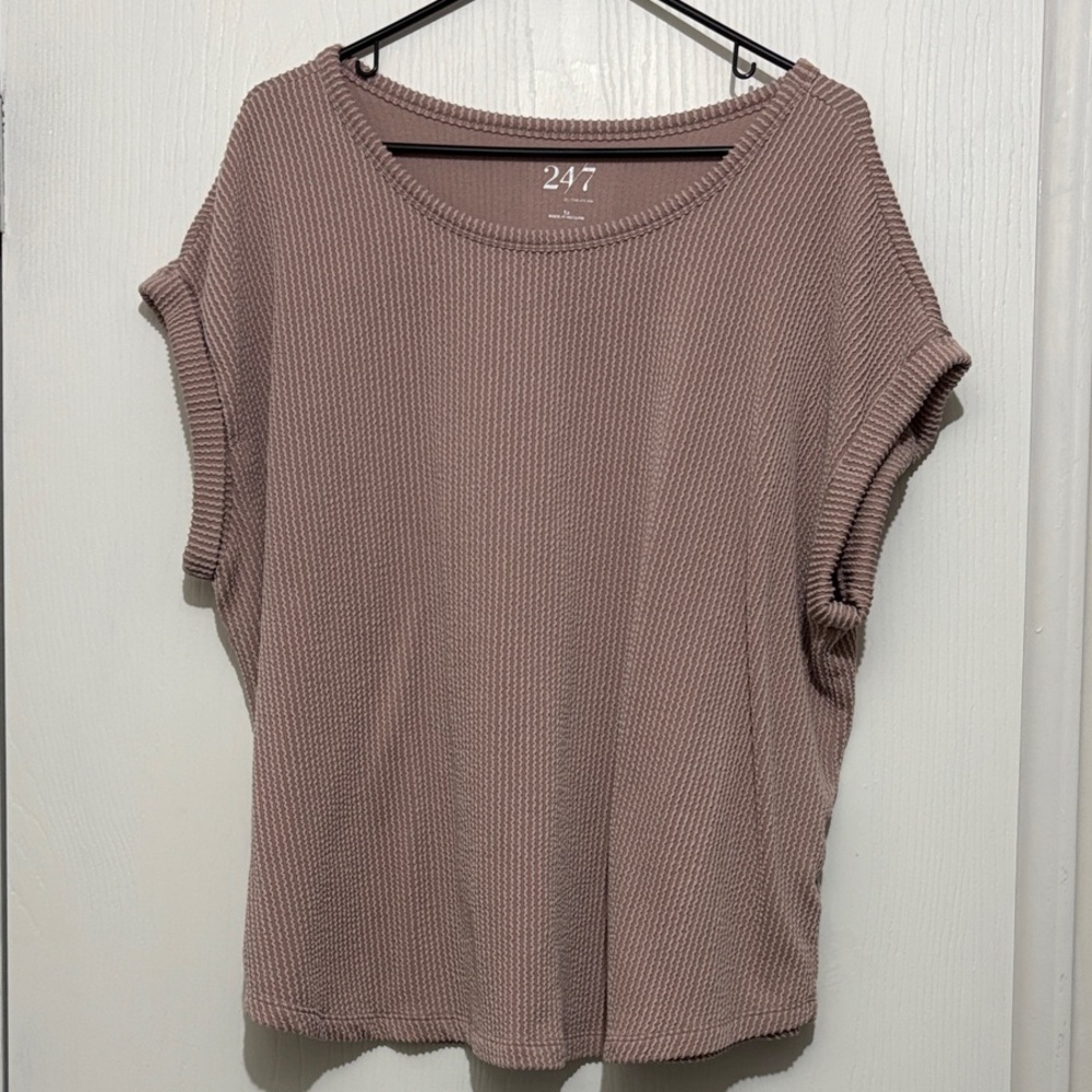 24/7 by Maurices Women's Ribbed Short Sleeve Top - Mauve